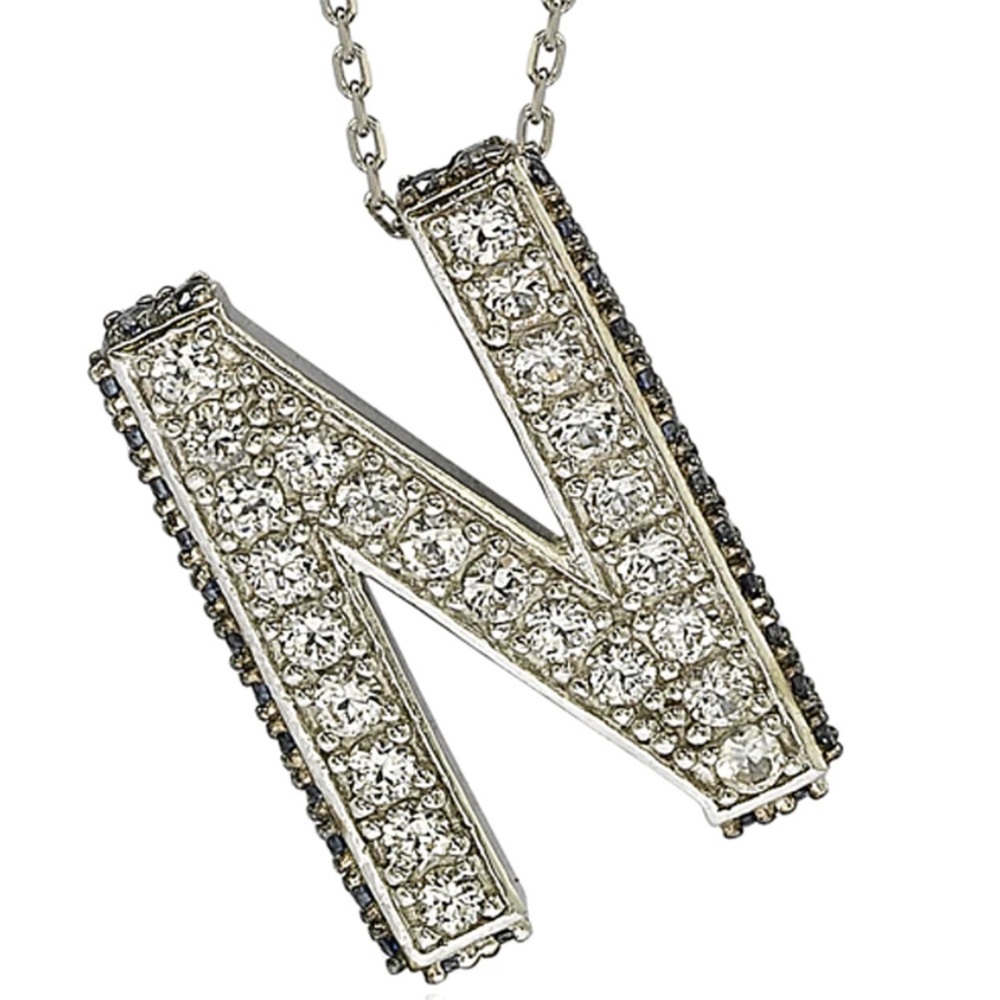 Suzy Levian N Initial Silver Pendant Necklace